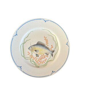 Vintage Fitz & Floyd LA MER Ceramic 10.25"  Dinner Plate Blue & Yellow Fish 1979